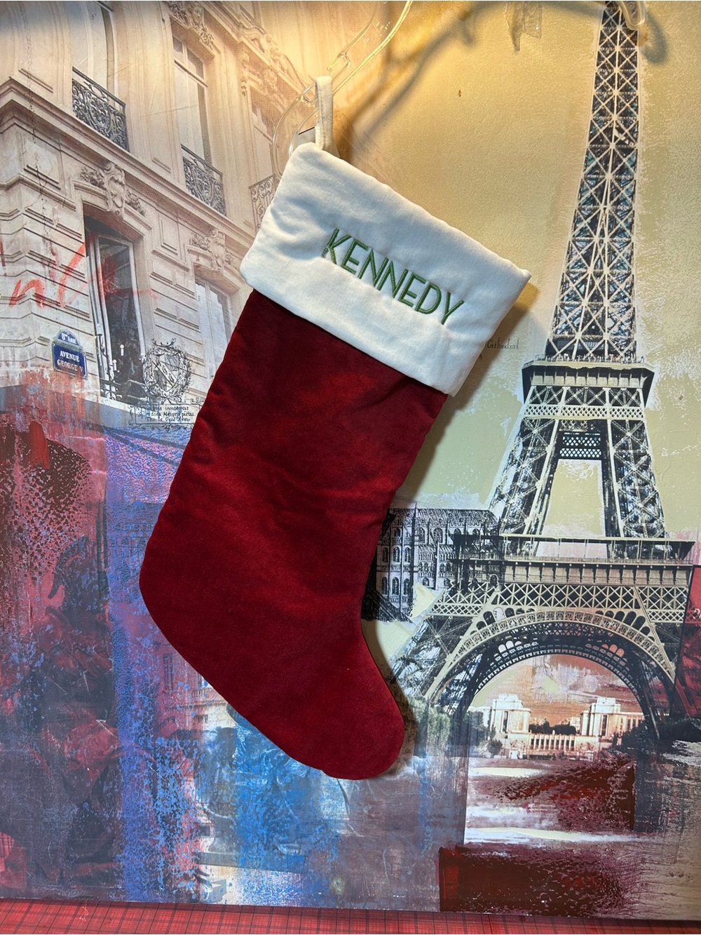 Pottery Barn stocking KENNEDY Christmas red velvet NWT classic new kids medium